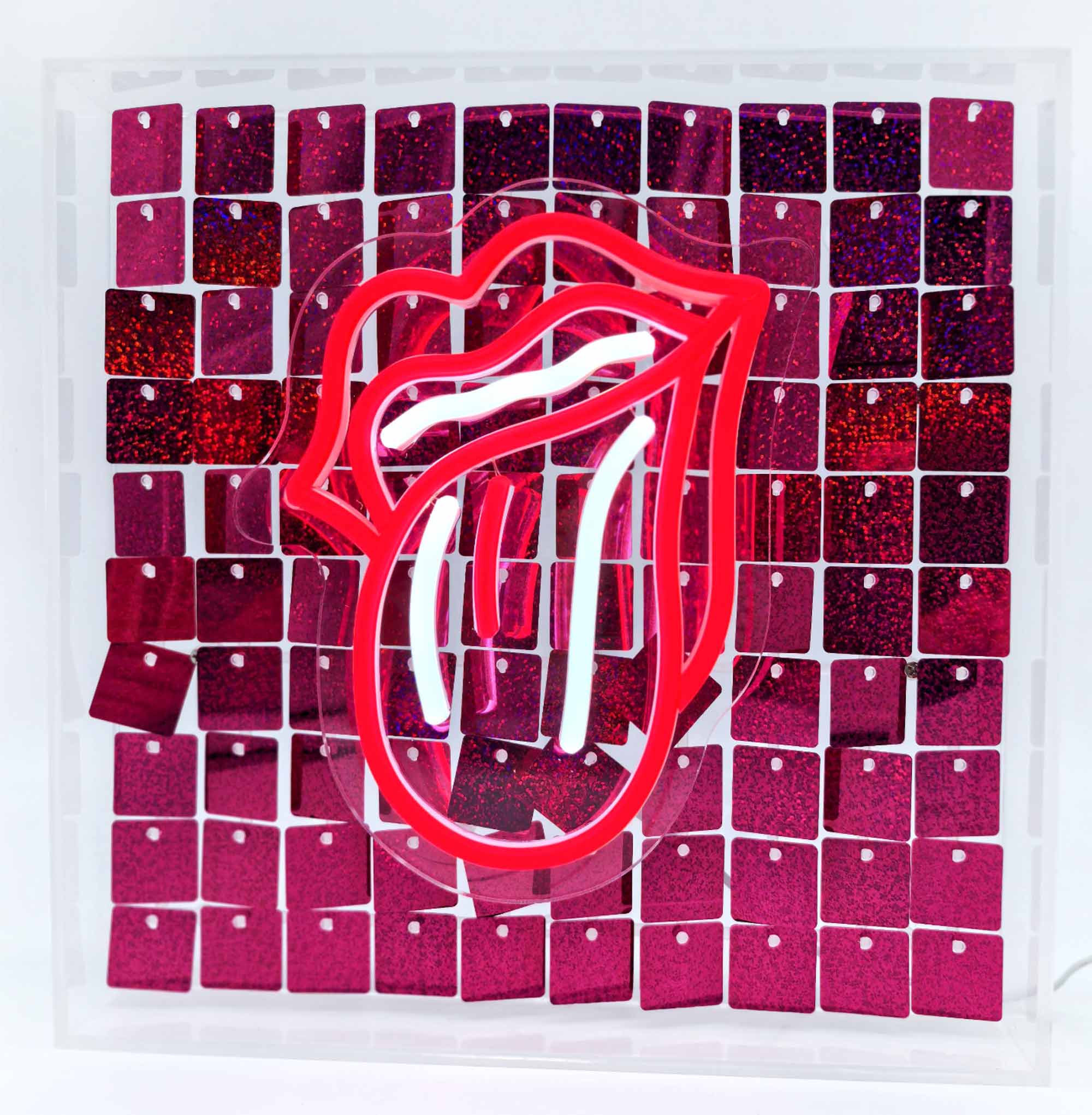 Red Lipped Tongue Sequin Neon Box